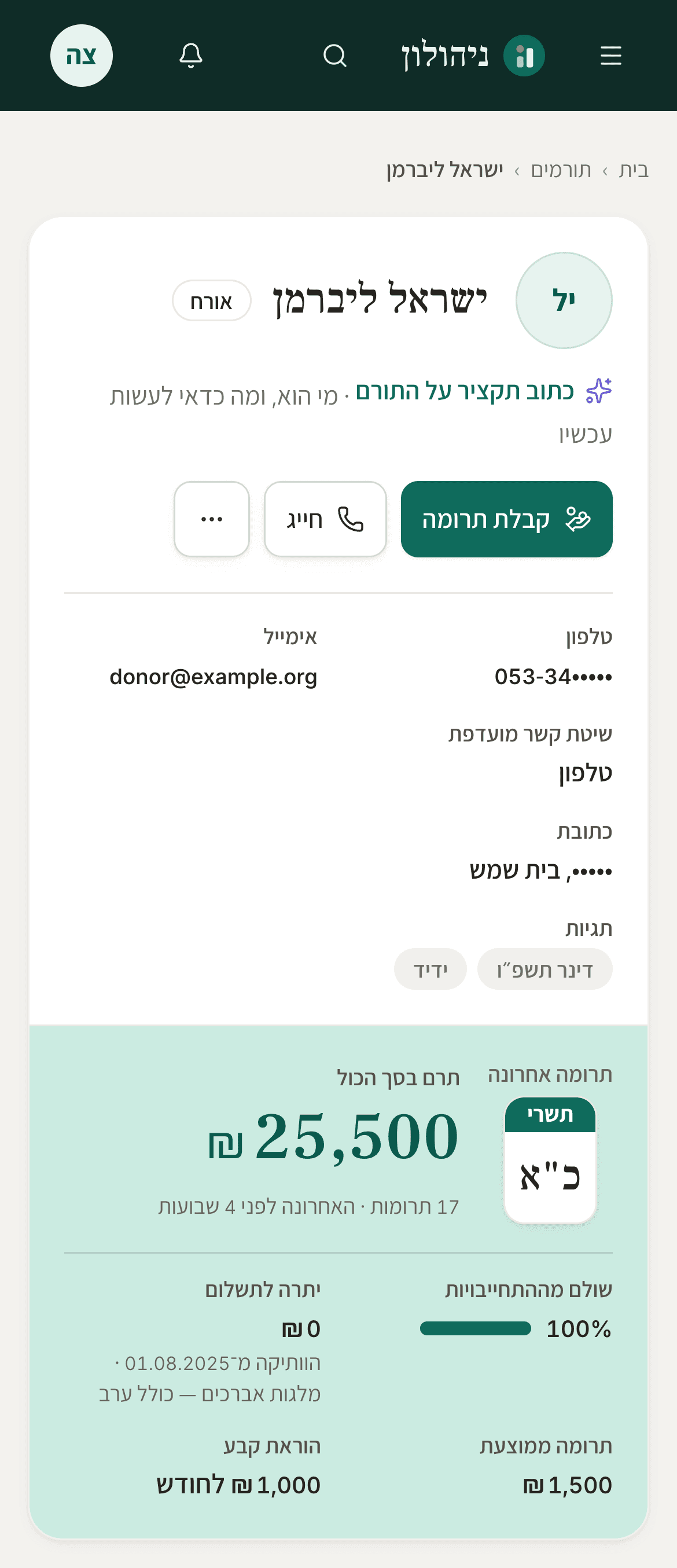 עמוד תורם בניהולון בטלפון